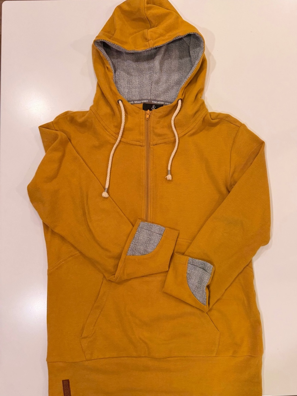 Ampersand Avenue Mustard Full Zip Hoodie Herringbone Thumbholes L